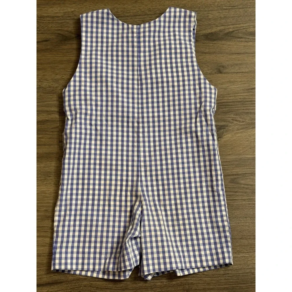Toddler Boys Longall Overalls Size 2 Blue Gingham Smocked Pumpkin Fall Preppy